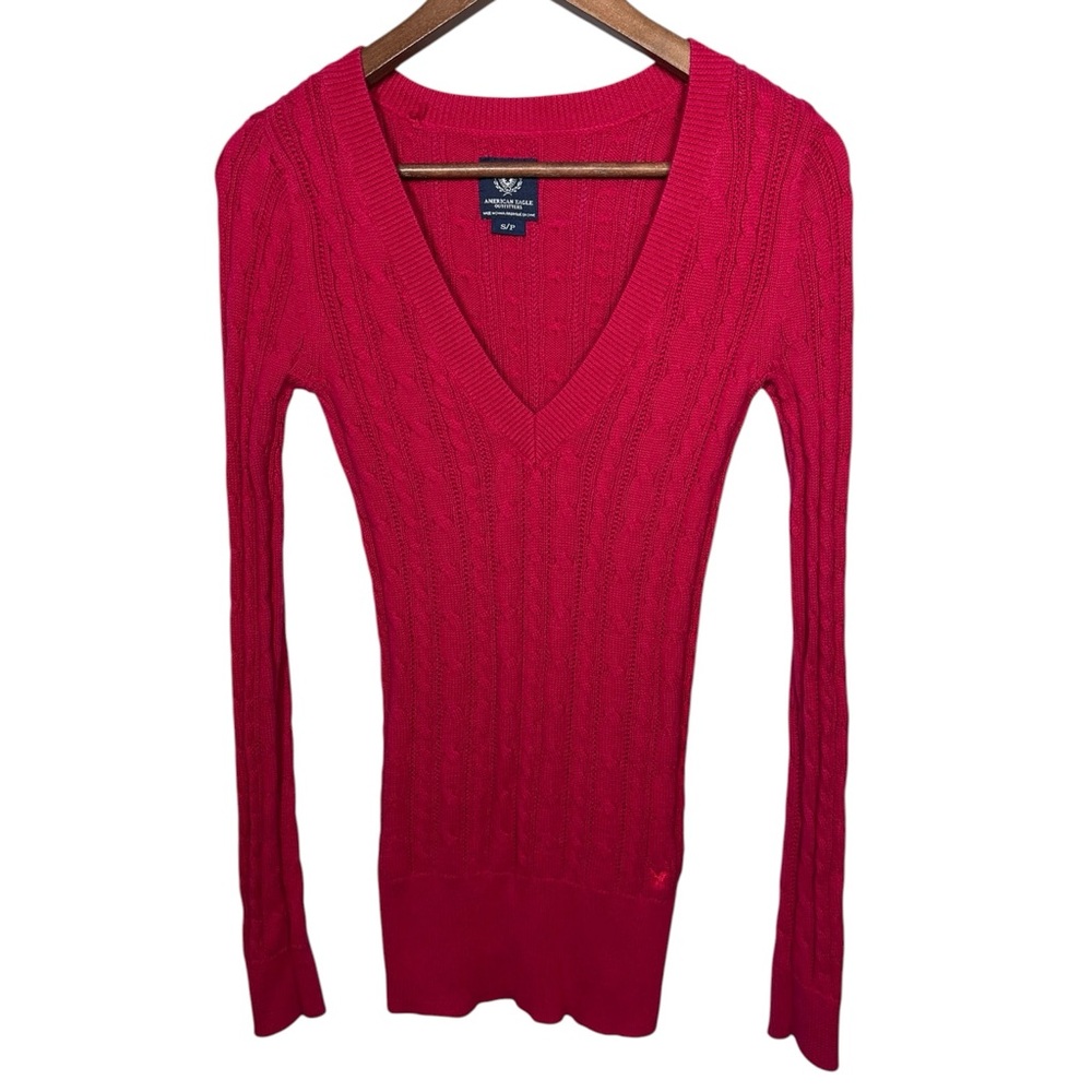 American Eagle Y2K Cable Knit Sweater SP Pink Elena Bella Preppy 2009 Fall